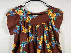 Maxi abito floreale vintage made in Hawaii taglia 10 marrone tropicale Muu Muu Shift - Foto 1 di 9