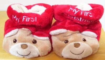 Infant Boys Girls Dan Dee Plush Bear My First Christmas Booties Slippers Sz 1-2 - Image 1 of 3