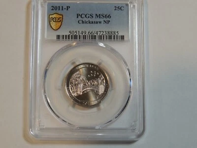 2011 P  PCGS MS66 Chickasaw Quarter Gold Shield - Image 1 of 2