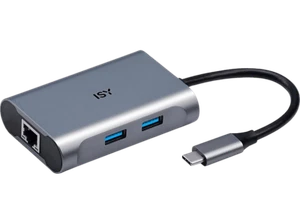 Adaptador USB-C a 2x USB-A 3.0, 1x RJ45 Gigabit LAN - ISY IAD-1018, Plata - Imagen 1 de 1