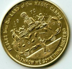 Mardi Gras Doubloon Krewe of Freret 1970 aluminio oro - Imagen 1 de 2