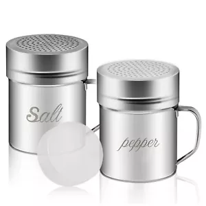 Metal Salt and Pepper Cooking Dredge Shakers with Handle and Lids for Seasonings - Picture 1 of 7