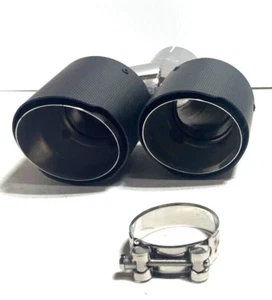 2.5" Inlet to Dual 4" Outlet Glossy Black Carbon Fiber CUT Dual Exhaust Tip - Picture 1 of 9