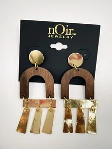Noir Earrings Wood With Gold NWT - Picture 1 of 4