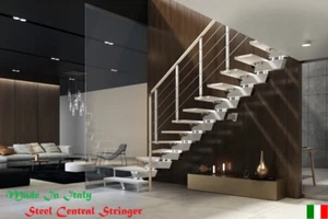 Indoor Straight Winder Staircase Kit Steel Central Stringer Lighting Available - Picture 1 of 24