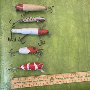 Lot Of 5 Vintage Fishing Lures Paw Paw Creek Chub Glass Eye Use Or Display - Picture 1 of 11