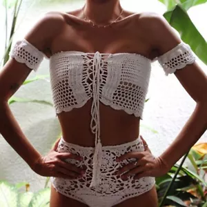 Damen Häkeln Sexy Bikini Set Boho Badeanzug Weste Hohl Sonnenbaden - Bild 1 von 12