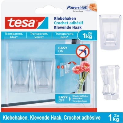 tesa Klebehaken transparent für Glas und glatte Flächen 2 x 1kg Set mit 2 Stk. - Bild 1 von 4
