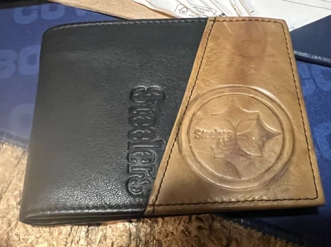 PITTSBURGH STEELERS----- BLACK & TAN LEATHER WALLET Cover