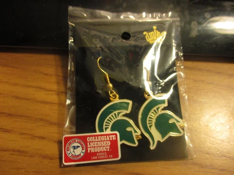 Set Of MICHIGAN STATE SPARTANS Logo Metal Earrings Brand New In Package Cover