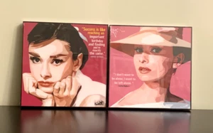 Wall Decor Funny Art (Set of 2) Audrey Hepburn Print with Wooden Frame Free ship - Picture 1 of 9