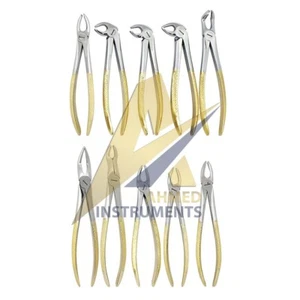 Set of 10 Tooth Extraction Extracting Forceps Gold Plated Surgical Instruments - Picture 1 of 2