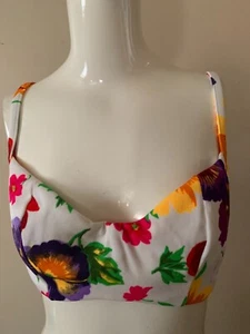 Illusions B Cole Bikini Top Floral Retro Pin-Up Flower Power  Size 12 D - Picture 1 of 5