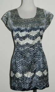 CAbi #817 Silk Black White Chantilly Lace Print Cap Sleeve Shirt Blouse Medium - Picture 1 of 4