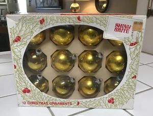 Caja Completa De Colección 12 Oro Brillante Vidrio Brite Árbol de Navidad Adorno de Vacaciones 698A - Imagen 1 de 2