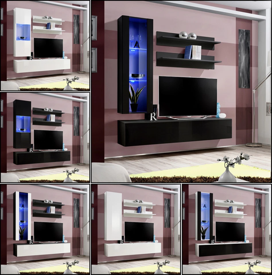 ASM Parete attrezzata soggiorno armadio FLY H con illuminazione led lucida