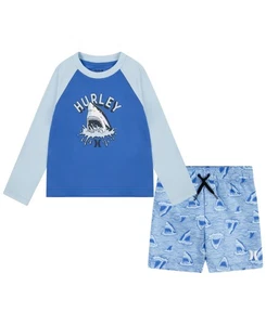 Hurley Little Boys Shark Head Doodle Swim Set - Faded Green - Picture 1 of 6