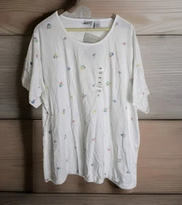 Vintage Cornerstone Floral T-Shirt Women Plus Size 26W NOS 90s White Ditsy - Picture 1 of 9