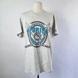 Vintage 1993 Florida Marlins Logo 7 MLB Made in USA Large T-Shirt Single Stitch - Picture 1 of 8