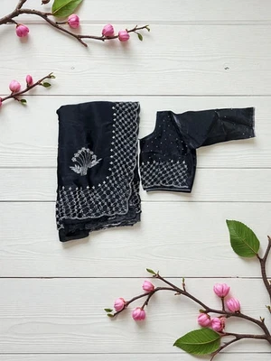 Designer Saree com Blusa Pronta, Uso Cultural Feminino, Aug35 - Imagem 1 de 4