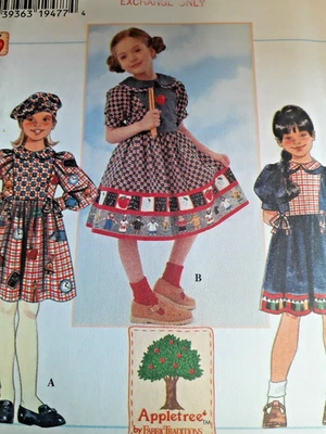 Simplicity 7337 Dress Hat Sewing Pattern Girls BB 5 6 7 8 UC Appletree Country - Image 1 of 4