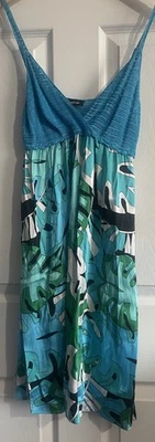 Vestido de Seda BEBE Talla S Crochet Spandex Elastizado Sin Mangas Años 60 70 Azul Verde HOCO Foto 1 de 4