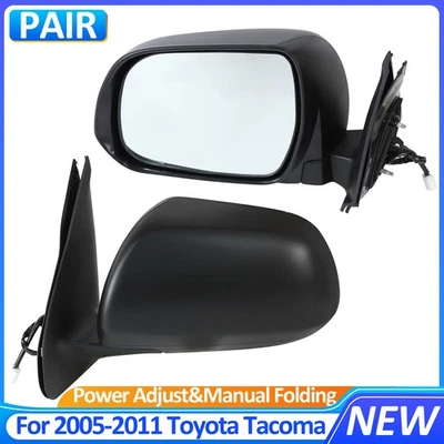 Set Of 2 Power Mirror Fit For 2005-2011 Toyota Tacoma Manual Folding Black RH+LH - Image 1 of 4