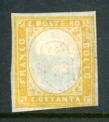Italy 1860 Sardinia 80¢ Yellow Scott #14a Mint M848 - Image 1 of 4
