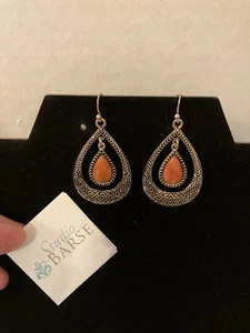 Barse Studio Bronze Tone Dangle earrings W Orange Stone Drop - Picture 1 of 7