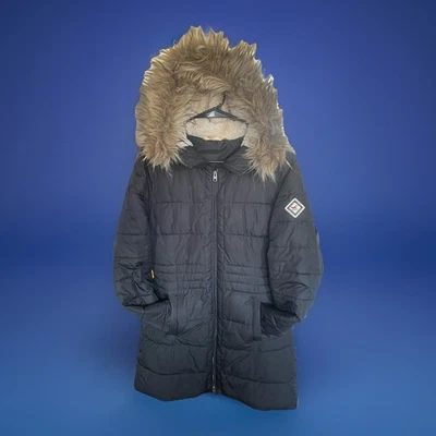 Abrigo Parka Hollister Borde de Piel Azul Marino Hasta el Muslo Sherpa Forrado Capucha Para Mujer M Foto 1 de 4