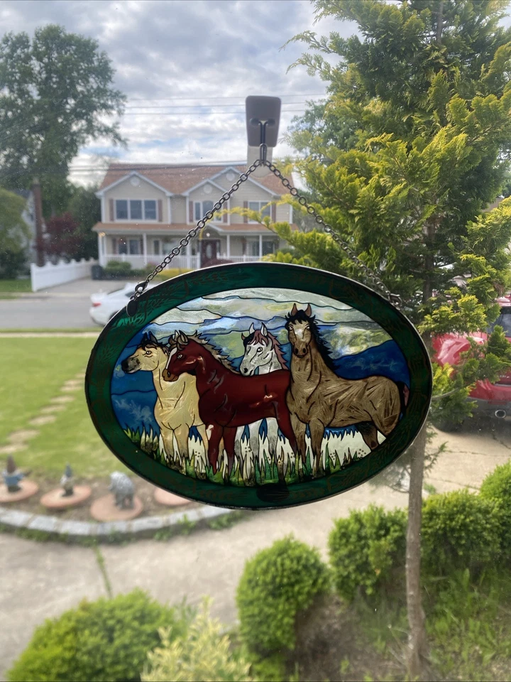 Amia Studio Stained Glass Suncatcher Window Fine Art Horses BEAUTIFUL - Image 1 of 1