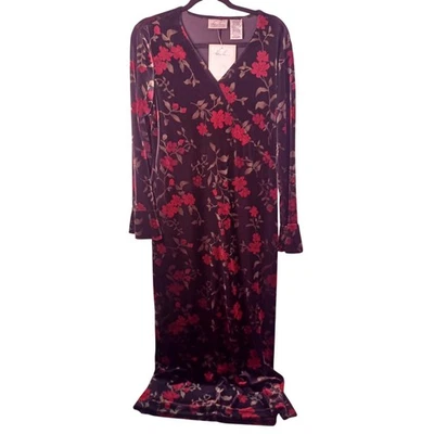 NWT VTG 90s Kathie Lee Black Velvet Floral Bell Sleeve Maxi Dress Size Large - Image 1 of 4