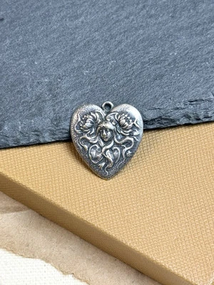 Colgante de plata de ley 925 estilo Art Nouveau dama bueno con flores corazón dije Foto 1 de 4