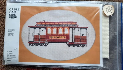 Set of 2 San Francisco Cable Car Cross Stitch kits - front &side views (J Kirby) - Image 1 of 4