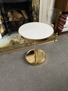 Luxury White Top Brass Coffee Table Side Table With Plexiglas Detailing - Picture 1 of 4