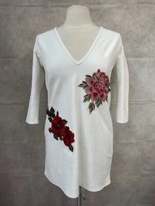 Boohoo Night Women’s White Embroidered Choker Shift Dress Size 8 - Picture 1 of 7