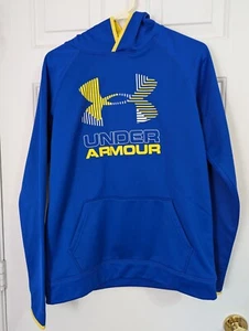 Under Armour Sweatshirt Youth XL Blue Yellow Pullover Hoodie Coldgear - Picture 1 of 7