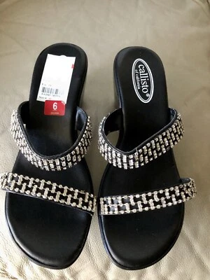 Sandália Callisto Feminina Cunha Strass Preta Metálica Tamanho 6 [Nova] VENDA FINAL - Imagem 1 de 4