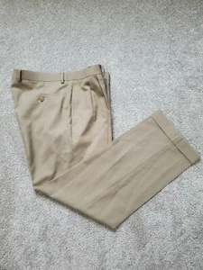 Lauren Ralph Lauren Mens Khaki Pleated Pants Size 34X29 Total Comfort 100% Wool - Picture 1 of 7