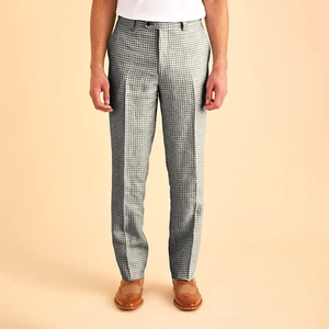 NEW Mens Inserch Dress Pants 100% Linen Flat Houndstooth Modern Fit Black White - Picture 1 of 2
