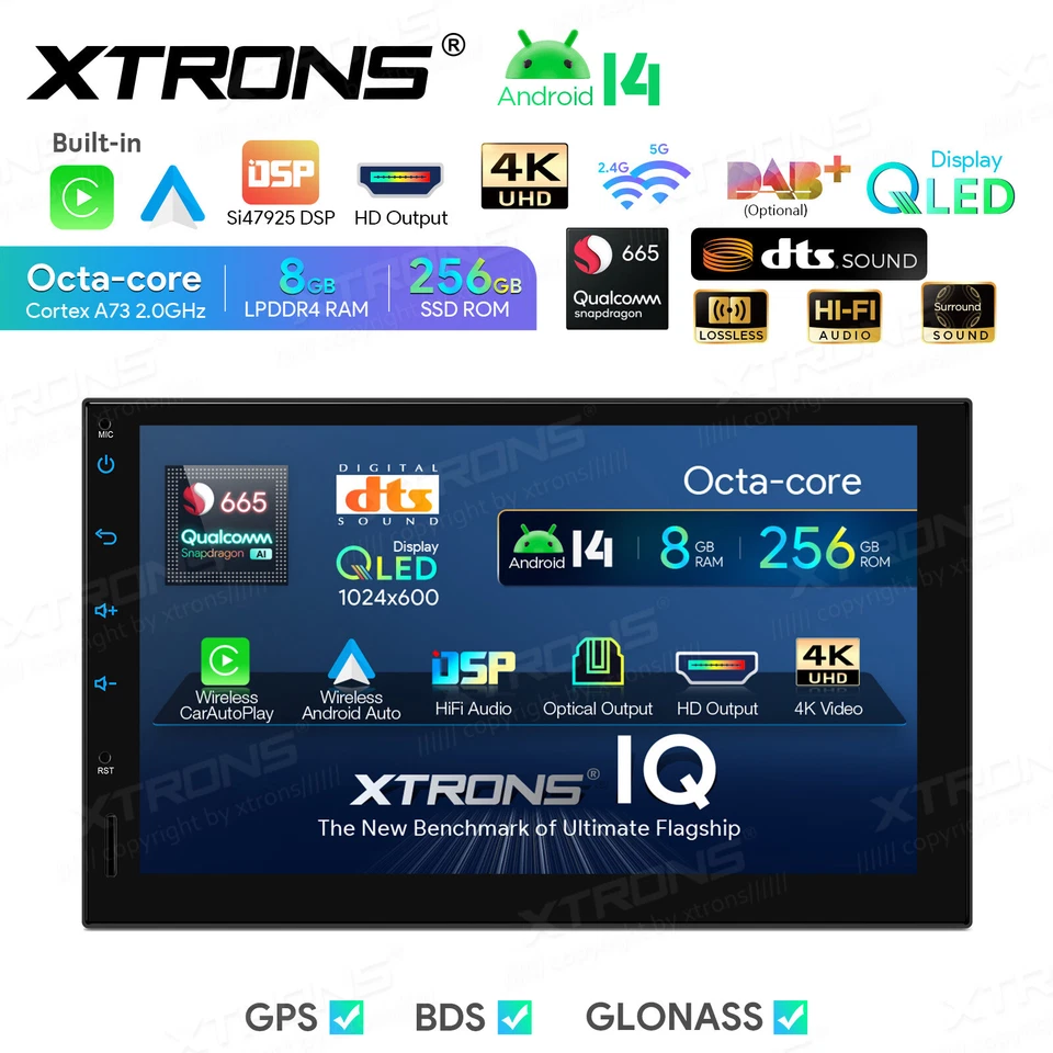 7" Android 14 Qualcomm 8Core 8+256GB Car Stereo GPS SatNav Radio DTS 4K WiFi USB - Image 1 of 4