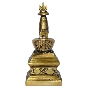 Tibetan Home Décor Buddhist Cooper Gold Plated Stupa Statue Nepal Collectible - Picture 1 of 4