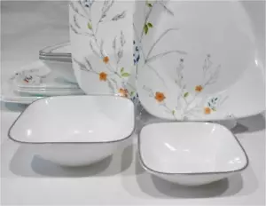 ❤️ 17-pc CORELLE Boutique ADLYN DINNERWARE SET Coral Blue Grey Watercolor Floral - Picture 1 of 9