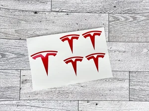 Tesla Model 3/Y Steering Wheel + Hubcaps Emblem Logo Decal Vinyl Wrap (5pcs/set) - Picture 1 of 4