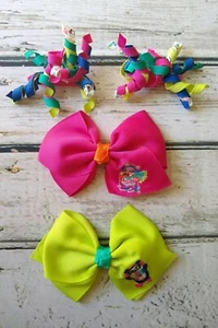Gymboree Color Happy neon green pink hair bow w party animal curly barrettes FUN - Picture 1 of 5