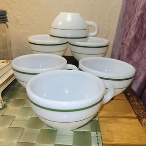 Vintage Anchor Hocking Fire-King 917 Tassen grüne Ringe 6er Set Restaurant Geschirr - Bild 1 von 9