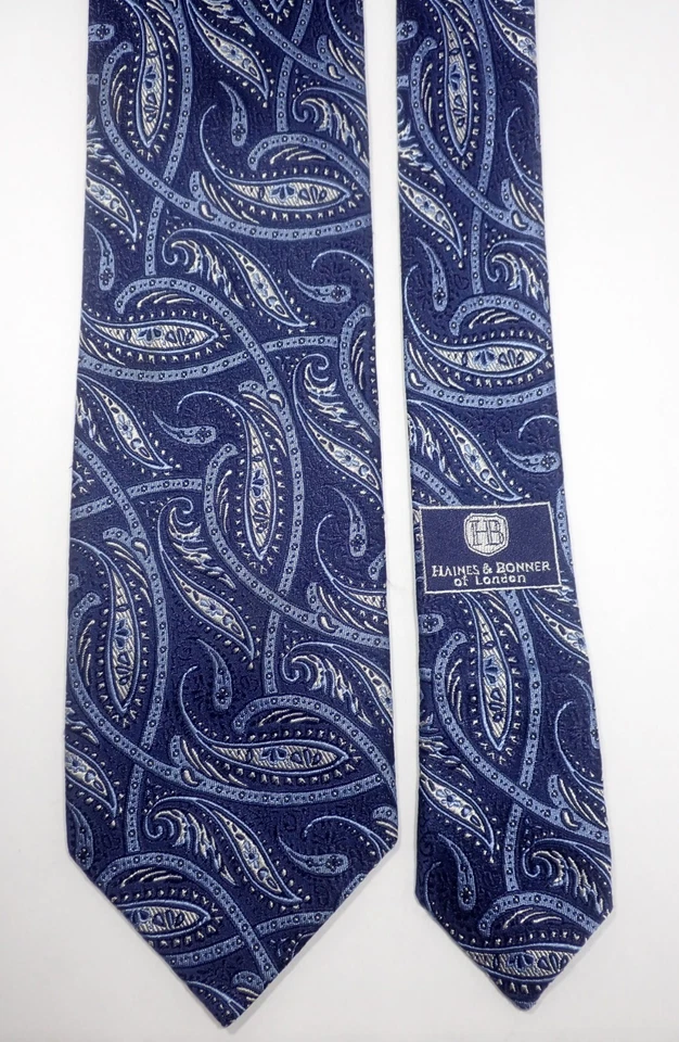 HAINES & BONNER CORBATA TEJIDA AZUL Y PAISLEY 100% SEDA 60" Foto 1 de 4