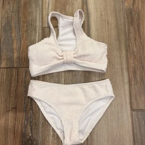 Girls 2 Piece Bikini Set Ivory Racerback Textured Bralette Lined Swim 130 6-7 - Picture 1 of 6