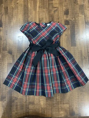 Ralph Lauren Girls 24 Months Black Red Tartan Plaid Holiday Party Dress Ribbon - Image 1 of 4