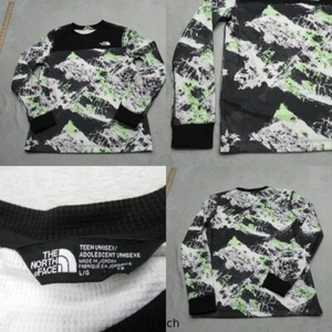 North Face Shirt Teens Unisex Large Black Asbstract L/S Base Layer Waffle Knit - Picture 1 of 12